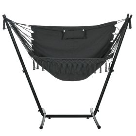 Hammock Chair Outdoor with Stand, Swing Hanging Lounge, Dark Gray, Side Pocket Headrest