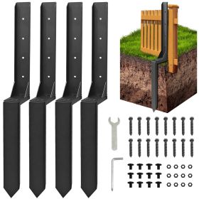 4 Packs Metal Fence Reinforcement Stakes, Ground Insert Fence Support Stabilizer Brackets with Complete Screw Hardware Kit