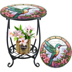 Hummingbird Pattern Small Side Table, Art Inspired Decorative Coffee End Table, Accent Furniture for Living Room, Bedroom