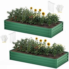 2 Pack 6ftx3ft Outdoor Raised Garden Bed Kit,Large Galvanized Metal Patio Planter Box with Safety Rubber & Gloves, for Vegetables Flowers,Green