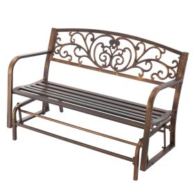 Outdoor Bench, 50 inch, Carbon Steel Metal Frame with Cast Iron Backrest and Round Edge Armrests, Weatherproof Outside Glider Bench for Patio, Ga