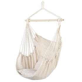 Outdoor Hanging Chair with Beige Pillow - Galvanized Pipe Frame Garden Hammock 51.18x39.37 Inch for Patio Balcony Backyard Relaxation
