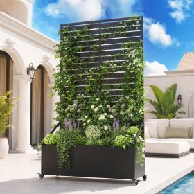 73in Louvered Privacy Planter With Wheels Mobile Metal Raised Garden Bed Trellis Screen Outdoor (Option: 47in)