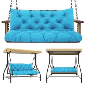 60 x 40 x 5 Inch Outdoor Porch Swing Cushion, 3 Seat Patio Swing Cushion with Backrest and Ties, Thick Waterproof Swing Bench Cushion for Lawn (Color: Blue)