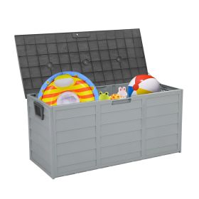 75gal 260L Outdoor Garden Plastic Storage Deck Box Chest Tools Cushions Toys Lockable Seat (Color: Grey)