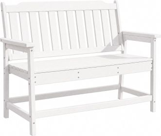 HDPE Outdoor Bench, Weather-Resistant Patio & Porch Bench With Aluminum-Reinforced Frame, 560 Lbs Weight Capacity (Color: White)